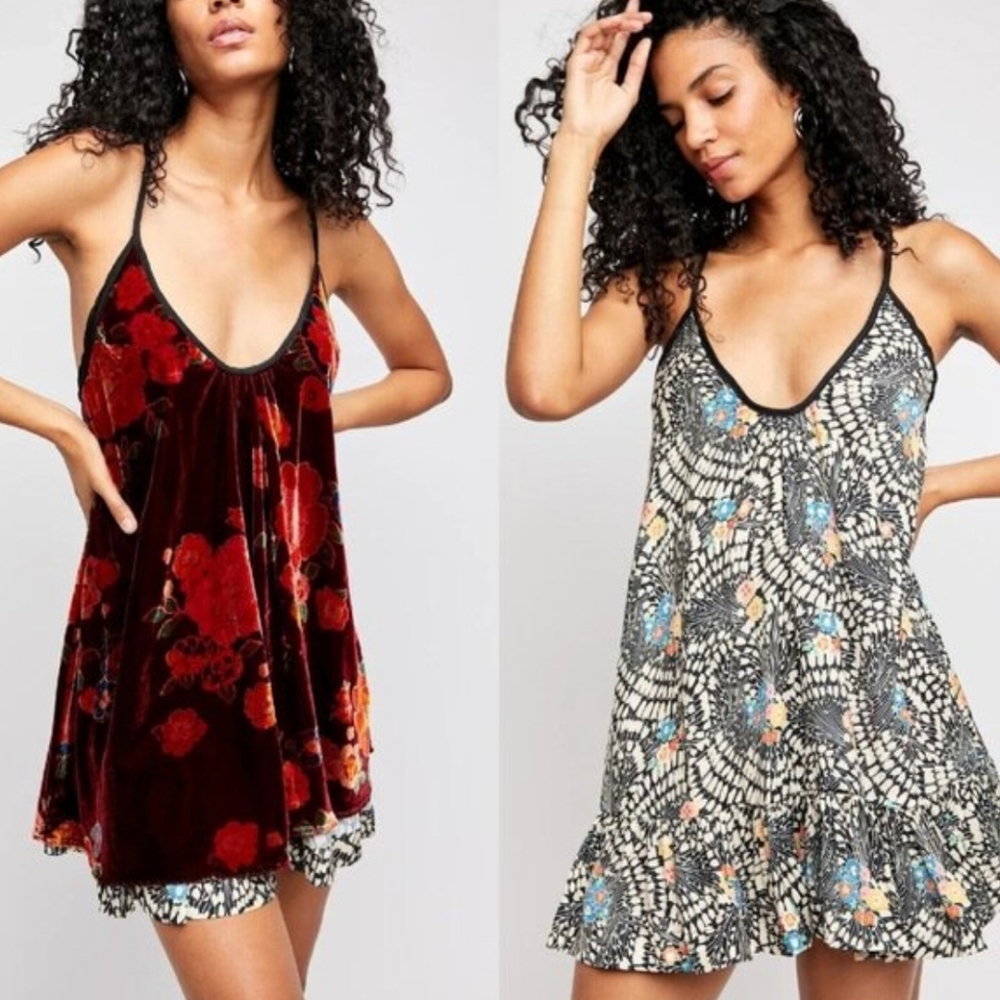 Free People two face mini dress reversible velvet floral print womens sz XS